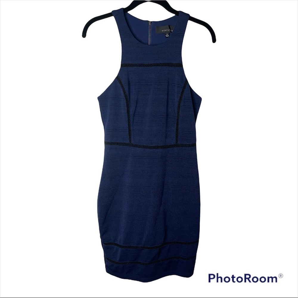 Adelyn Rae Navy Lace Inset Racerback Bodycon Mini Dress Small - Picture 3 of 7